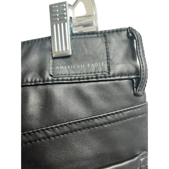 American Eagle Stretch Super High Rise Black Faux Leather Flare Pants Size 12 - Picture 11 of 12